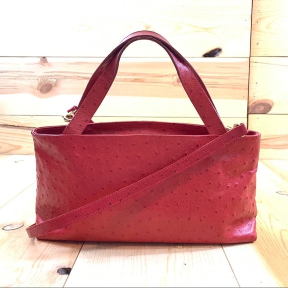 Tanner Handbags - Tanner red leather ostrich pattern bag purse